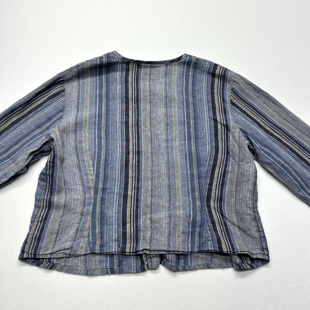 Flax Crop Linen Button Up Striped Shirt Size M Blue Yellow Lagenlook‎ Beach Boho - Picture 8 of 10